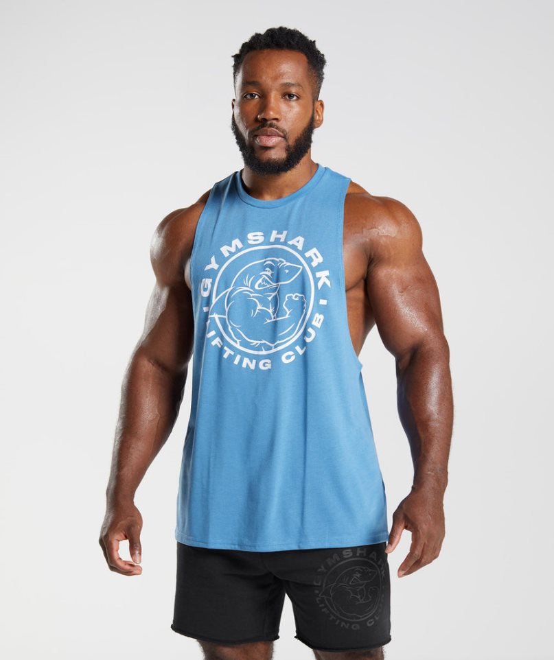 Men\'s Gymshark Legacy Drop Arm Tanks Blue | CA 31D670